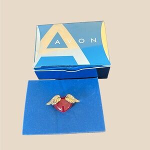 Avon Gold Winged Red Heart Brooch
